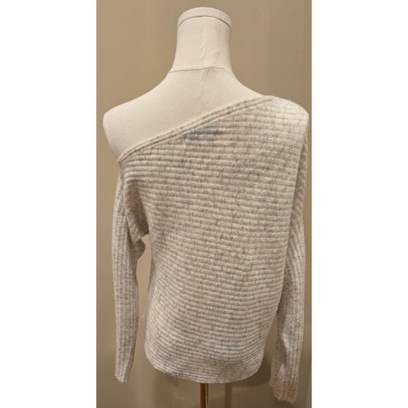 Bailey 44 Slope Merino Wool Off-Shoulder Ribbed Sweater Heather Gray Cream XS - Picture 5 of 12